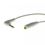 6' White 3.5mm Male Right Angle to 3.5mm Female Gold Stereo Cable