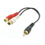 8 inch Gold RCA Y Adapter Cable 2-Female to 1-Male