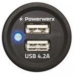 Powerwerx Panel Mount Dual USB 4.2A Device Charger for 12/24VDC Systems